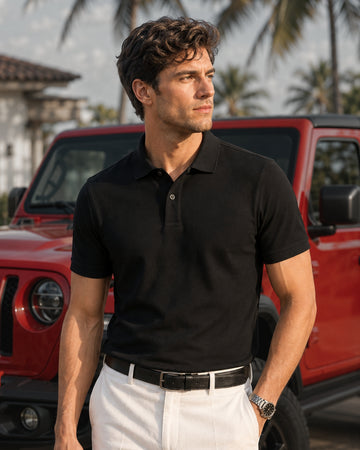 Black Half Sleeve Poly Cotton Fabric Polo T-Shirt