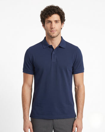 Navy Blue Half Sleeve Poly Cotton Fabric Polo T-Shirt
