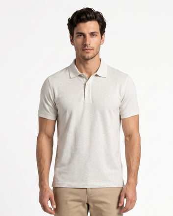 Off White Half Sleeve Poly Cotton Fabric Polo T-Shirt