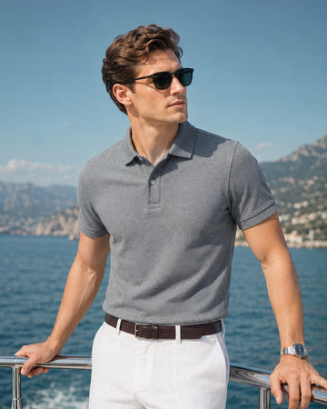 Grey Half Sleeve Poly Cotton Fabric Polo T-Shirt