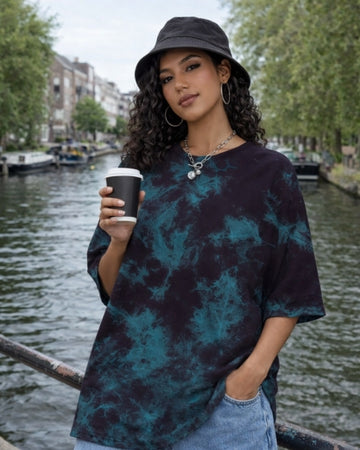 French Terry Premium Tie dye oversized t-shirt - Sky Blue