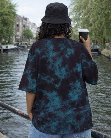 French Terry Premium Tie dye oversized t-shirt - Sky Blue