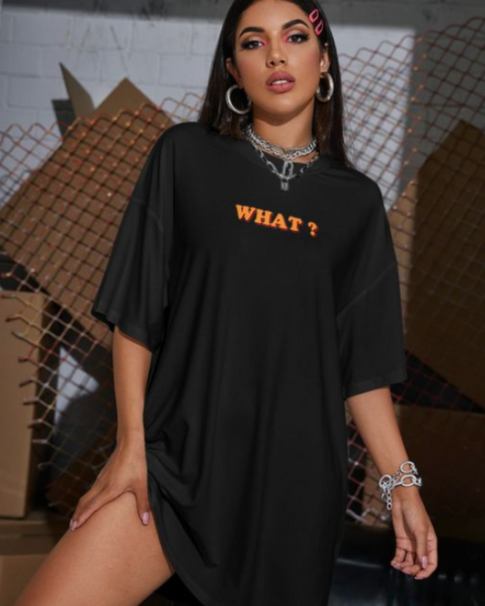 What? - Oversized Black T-shirt