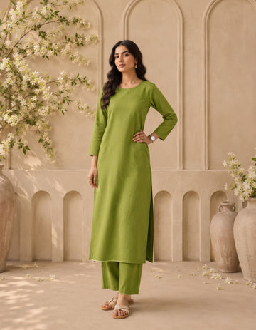 Women's Olive Green Kurti Co-ord Set