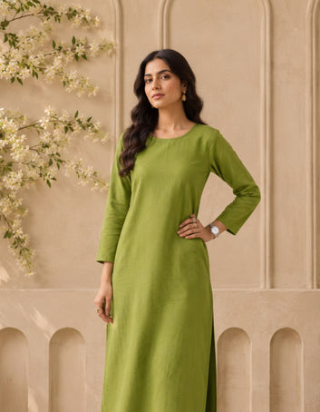 Women's Olive Green Kurti Co-ord Set