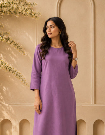 Women's Lavender Solid Kurti & Palazzo Co-ord Set