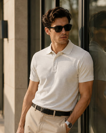 Off White Half Sleeve Poly Cotton Fabric Polo T-Shirt