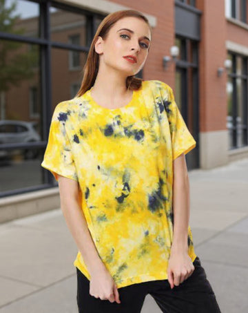 Pure Cotton TIe Dye Regular T-shirt  - Yellow
