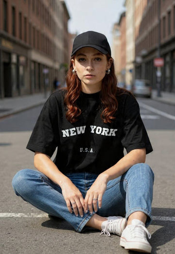 New York - Oversized Black T-shirt