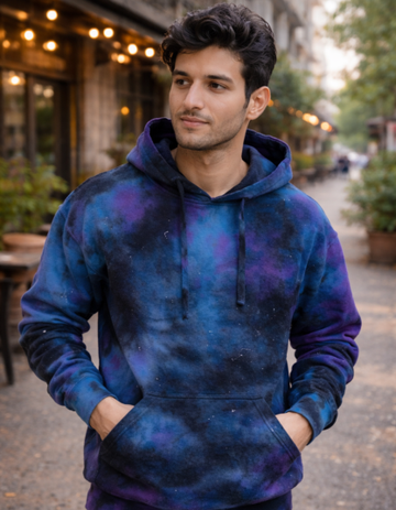 Blue & Black Tie Dye Unisex Hoodie