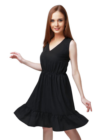 A-Line Black V-Neck Dress