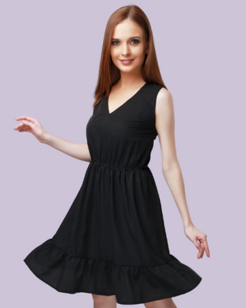 A-Line Black V-Neck Dress